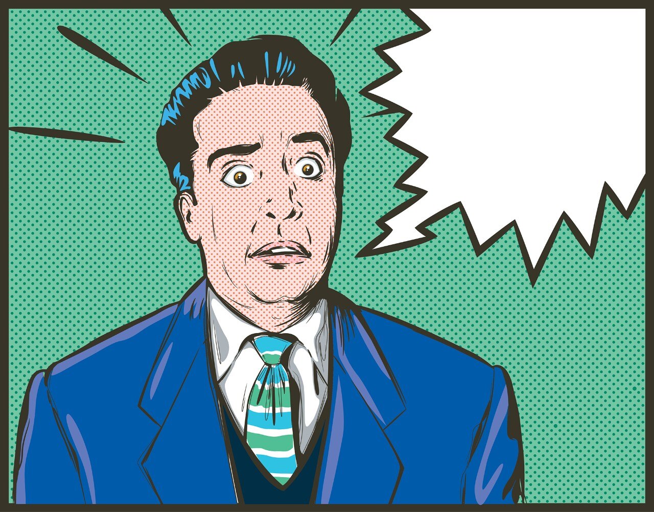 Cartoon of shocked man with empty word bubble