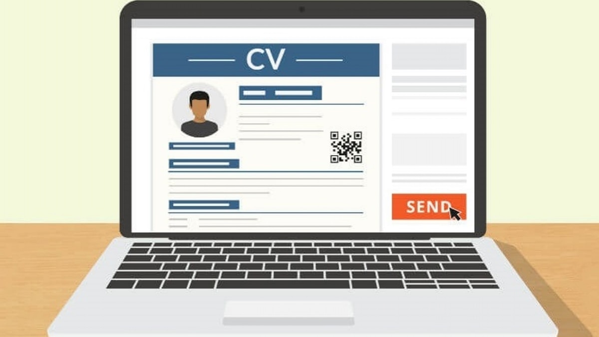 Laptop illustration with CV on screen