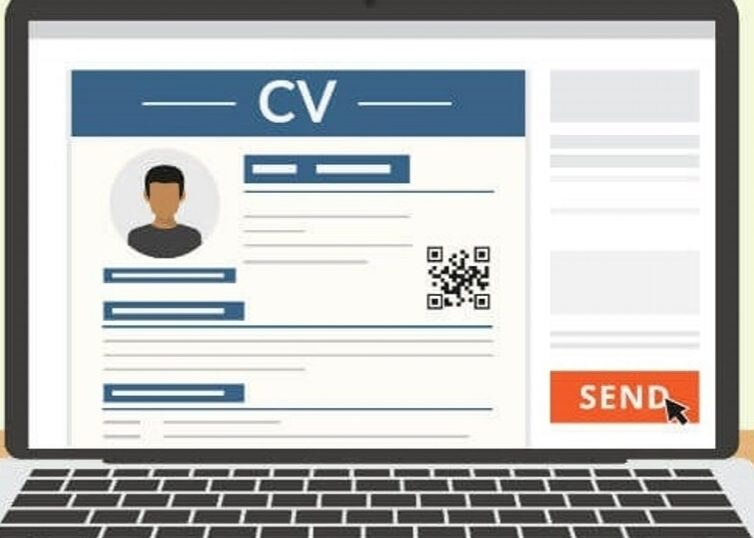 Laptop illustration with CV on screen