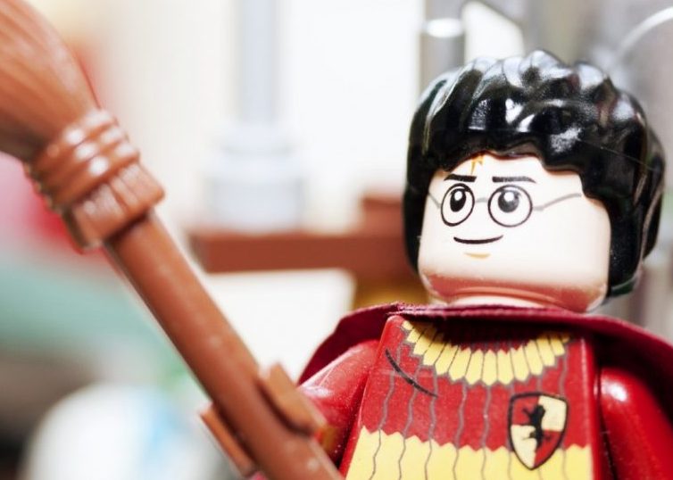 Lego Harry Potter in Quidditch uniform with broom