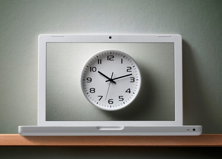 Analog clock on laptop screen