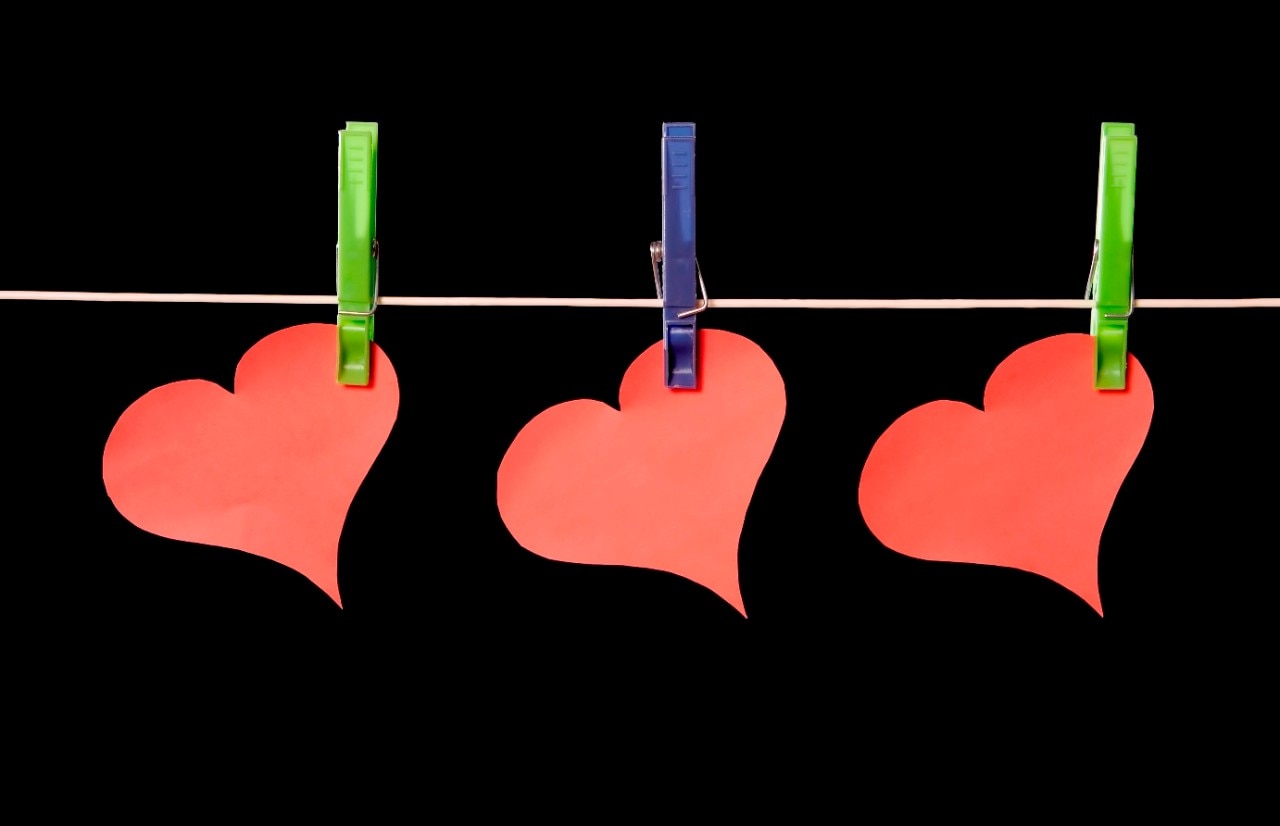 3 hearts hanging on a clothesline