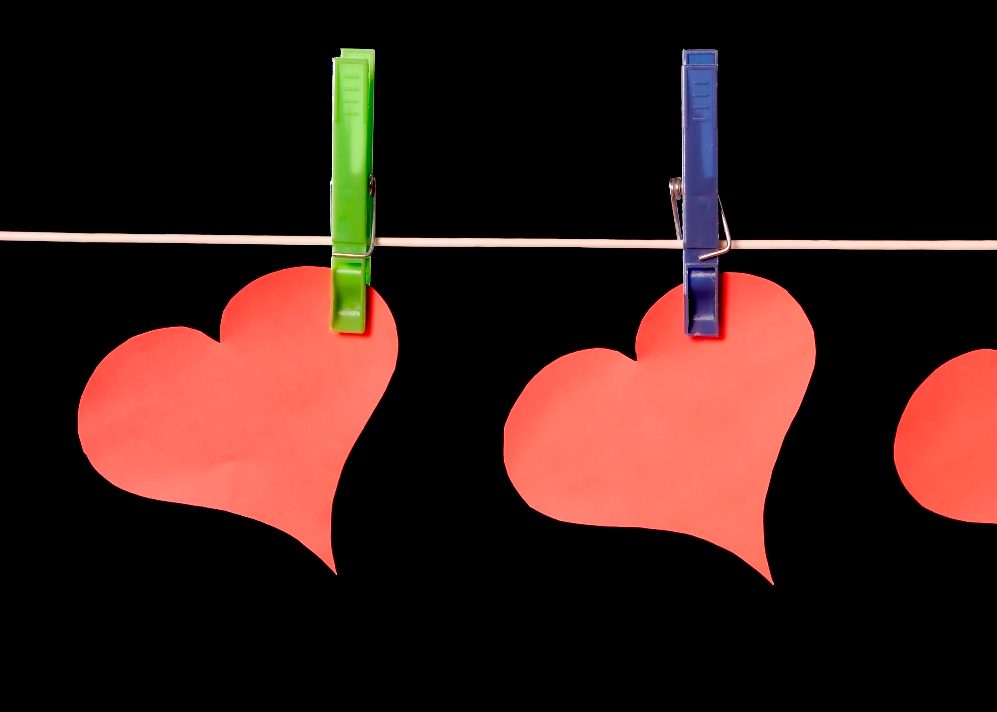3 hearts hanging on a clothesline