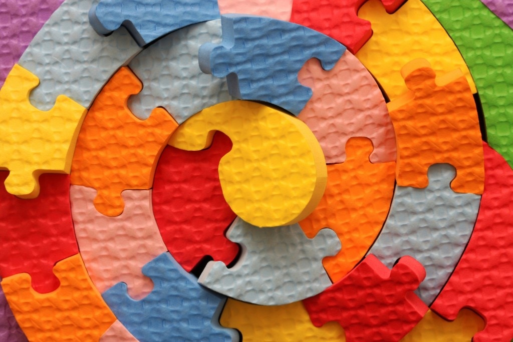 Puzzle pieces in a spiral shape