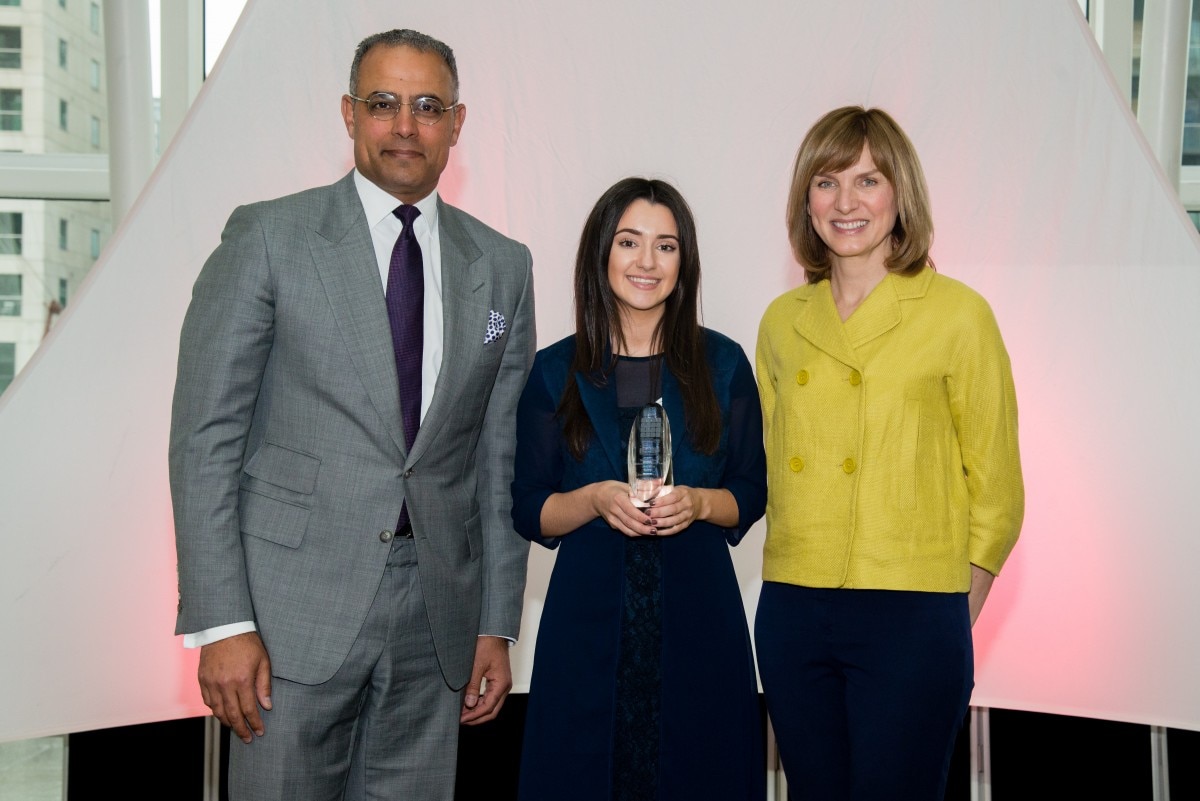 Shona receiving Undergraduate of the year award with two professionals