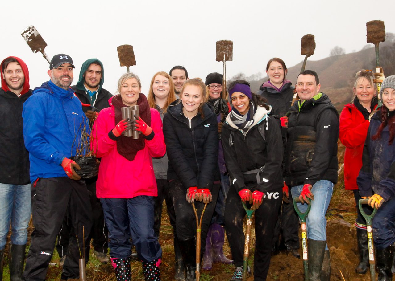 Enterprise employees with shovels after planting trees