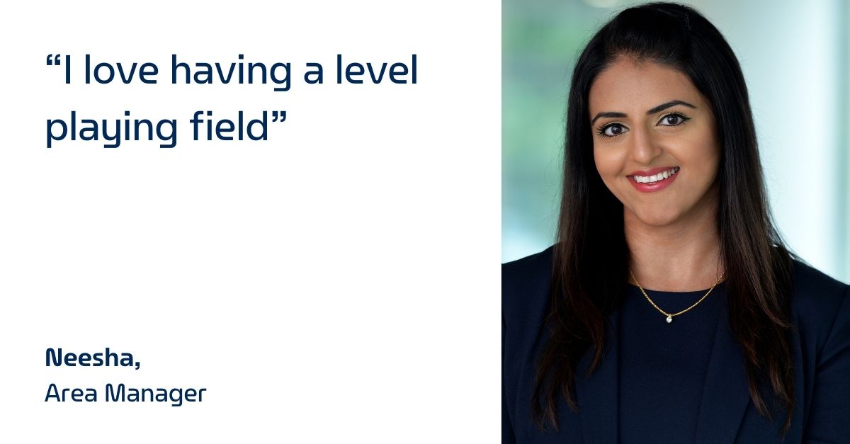 Neesha headshot with quote on white background