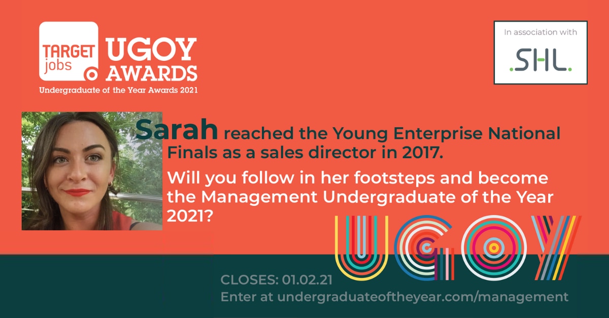 Sarah's Undergraduate of the Year award banner