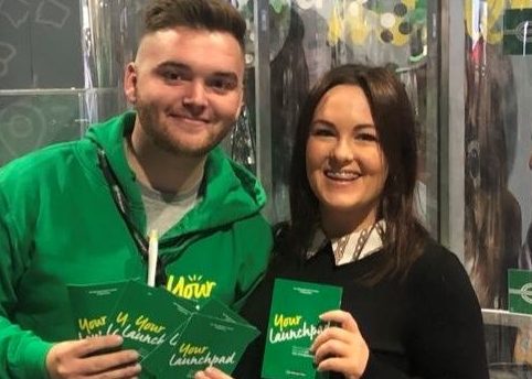 Dylan with a female employee at an Enterprise event
