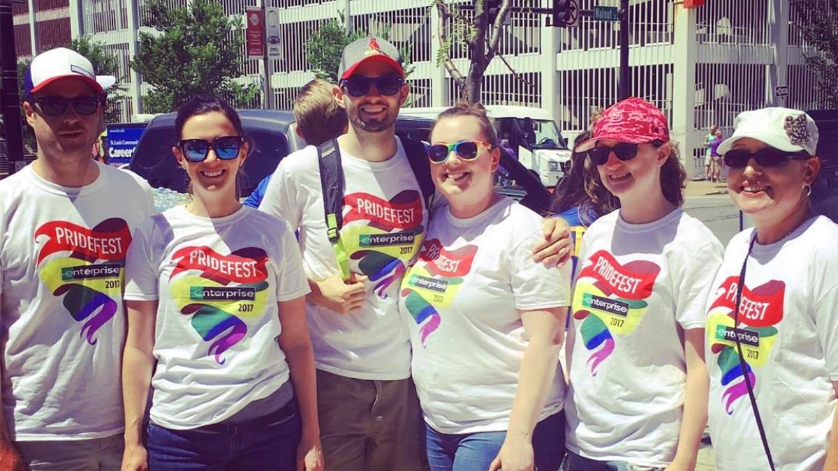 Enterprise employees in PrideFest t-shirts