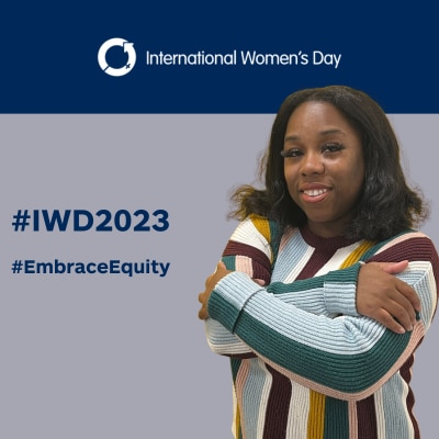 Chantel embrassing herself on #IWD2023 background
