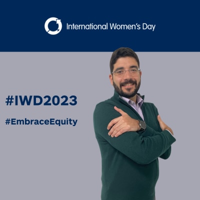 Panos embrassing himself on #IWD2023 background
