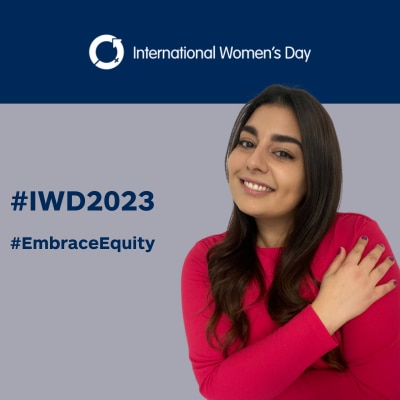 Muke embrassing herself on #IWD2023 background